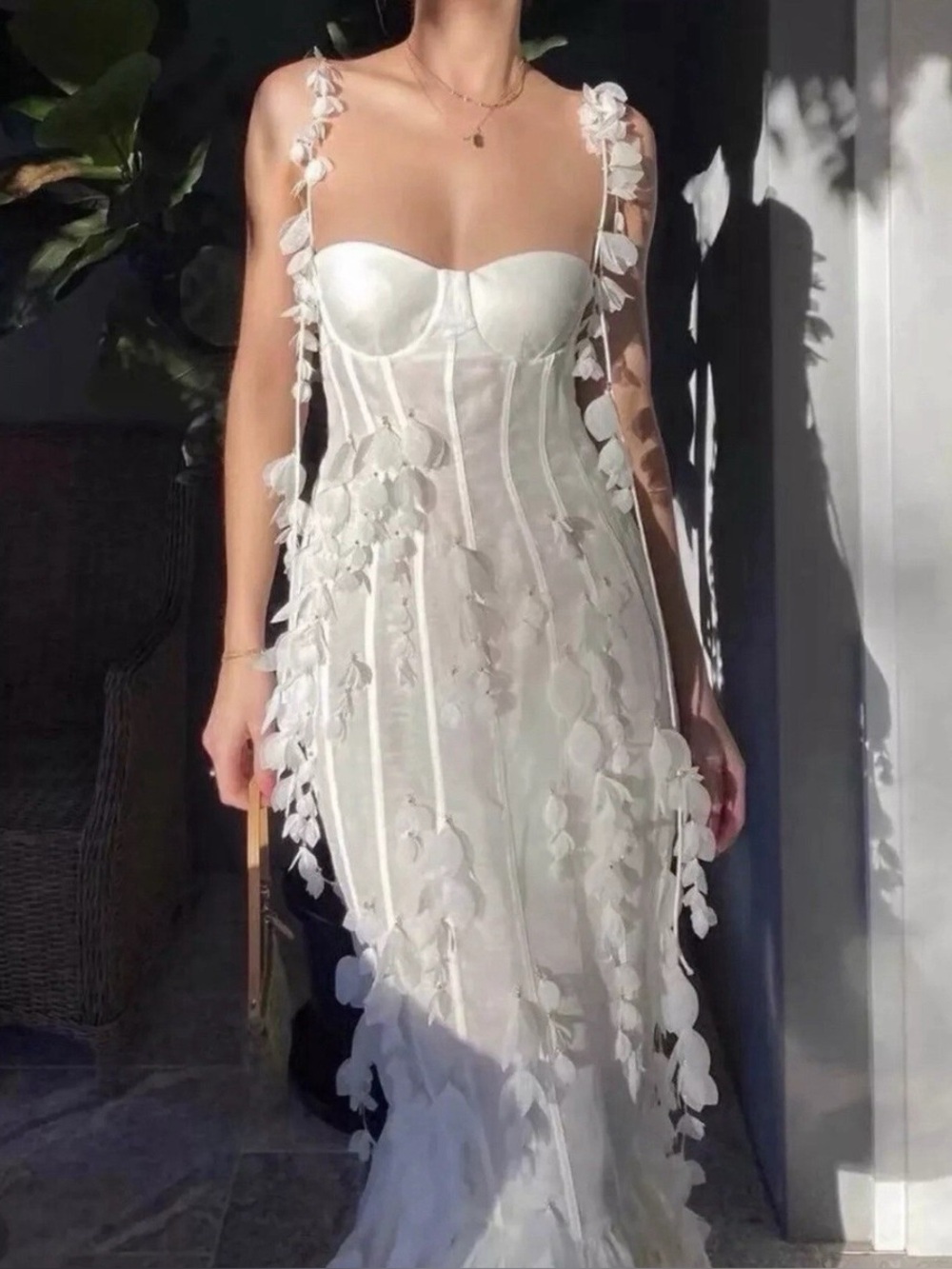 White Botanica Petal Appliqué Maxi Dress